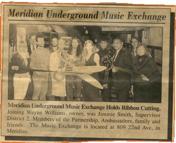 Newspaper clipping: Meridian Underground Music Exchange holds ribbon cutting, 1996