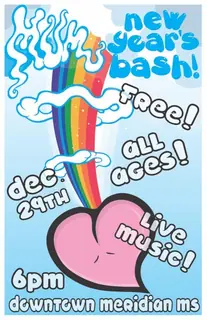 Poster by Jason Cooper: MUM New Year's Bash!, Dec. 29th, 6 PM, Downtown Meridian, MS